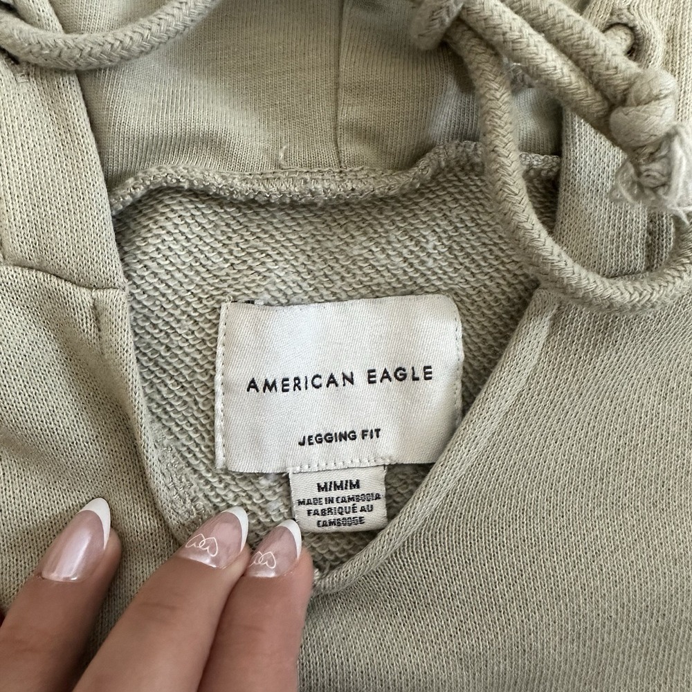 American Eagle Cropped Sweatshirt Hoodie Green Oversized‎ Jegging Fit Size M - Picture 4 of 7
